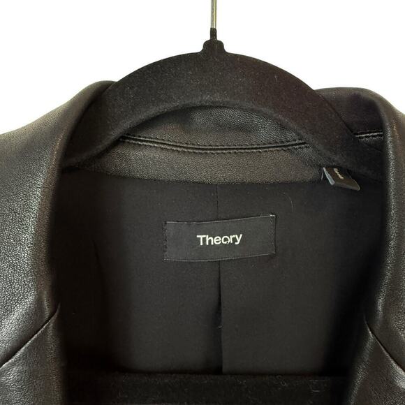 Theory Etiennette Leather Single Breasted Blazer Jacket Edgy Classy Black Size 8 - Picture 3 of 10